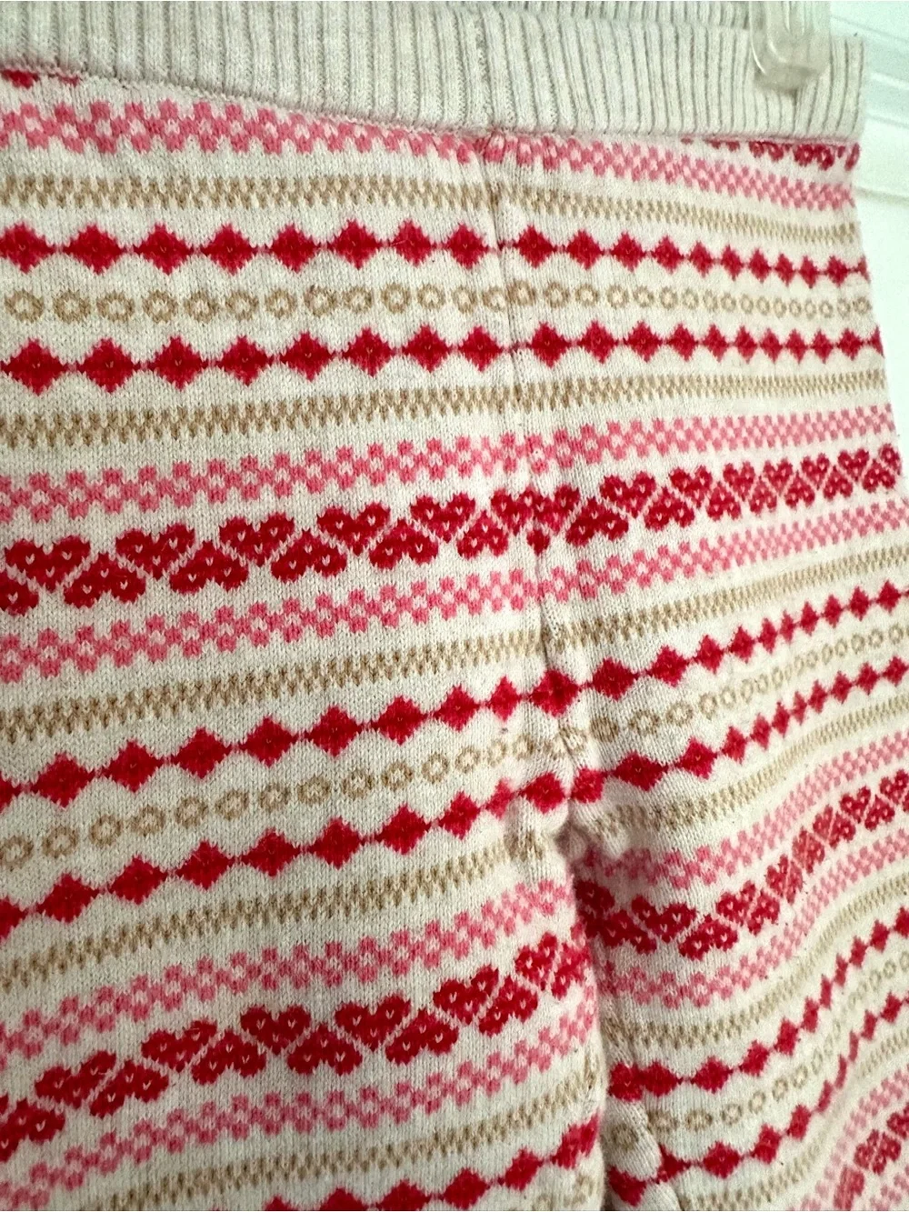 Gymboree Red Top with Pink Cup Applique and Cream Knit Fair Isle Pants